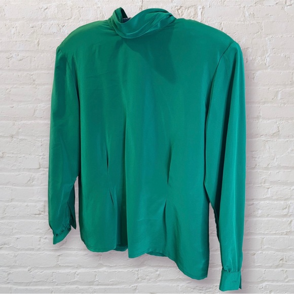 VTG 80s Emerald Green Mock Neck Blouse Sz 8 Miss Sophisticates by Pendleton - Picture 1 of 7